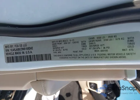 2021 Jeep Grand Cherokee L Limited 4X4 from USA, damaged, VIN 1C4RJKBG2M8169342